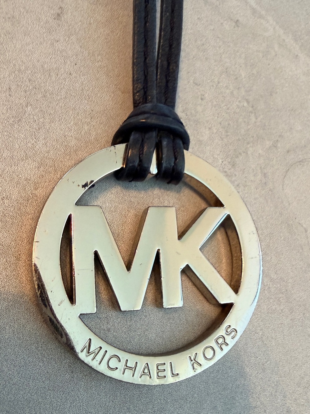 Michael Kors Silver Tone  And Black Leather Bag Charm, Preowned - Picture 2 of 4